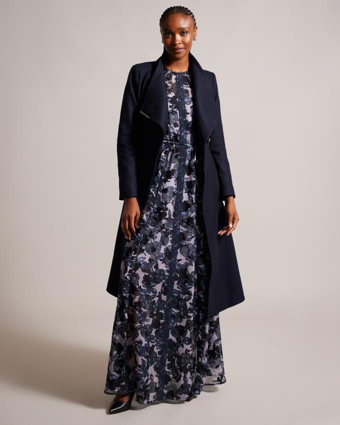 Manteau Ted Baker Midi Wool Wrap With Full Bleu Foncé Femme | BZD-52345023